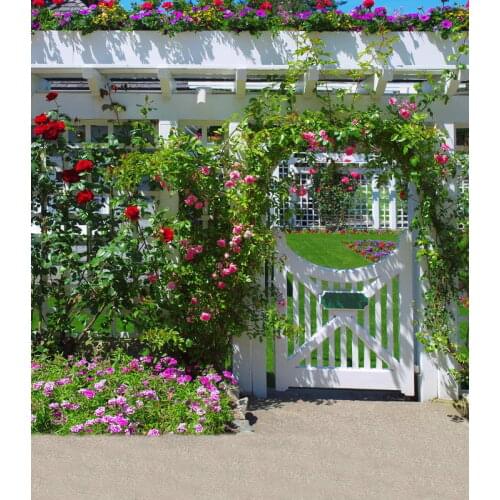 TR Spring Photograpy Backdrop Flower House Garden Flowers Vine Wood Door Wedding Photo Background Backdrop Photo Studio Custom