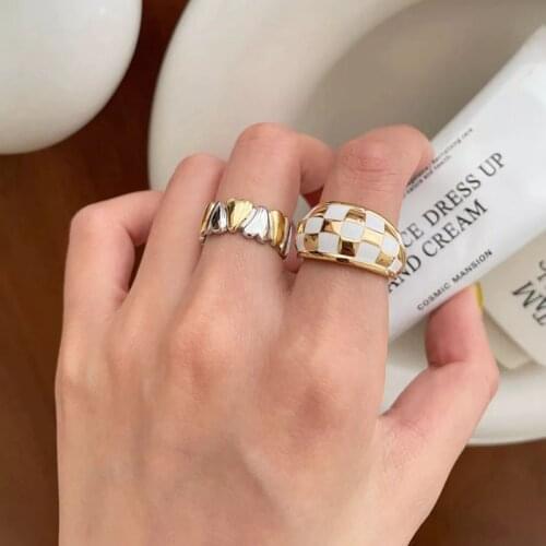 Silvology 925 Sterling Silver Checkerboard Rings for Women Original Design Vintage Grid French Luxury Big Rings Simple Jewelry