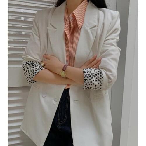OL Notched Leopard Cuff Stitching Blazer Coat Female Tops New Spring Autumn Elegant Formal Women Blazers Suit Jacket