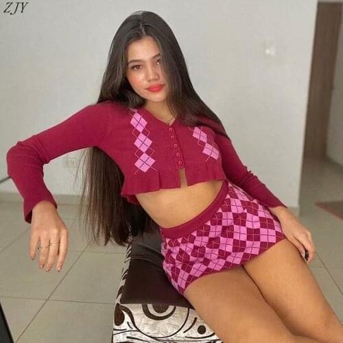 Womens Knitted Cardigan Skirt Sweater Button Slim Sexy Long Sleeve Top Tee Elastic Skirts Winter Autumn Two Piece Set Outfit