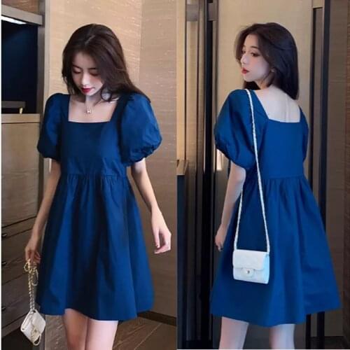 Vintage Dress Women Short Sleeve French Style Square Collar Loose All-match Leisure Ins Fashion Tender Student Streetwear Ladies
