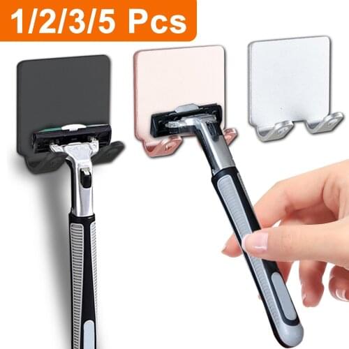 1/2/3/5PCS Punch Free Shaving Razor Holder Men Razor Blade Storage Multi-purpose Hook Wall Shelf Bathroom Kitchen Accessories