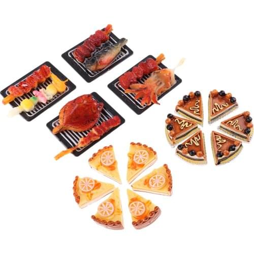1/6 Dolls House Miniatures Food Cake & Barbecue with Iron Plate Kitchen Accs