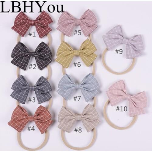 10pcs Newborn Baby Girls Handtie Nylon Headbands Cute Plaid Knotbows Elastic Nylon Hairbands For Girls Toddler Hair Accessories