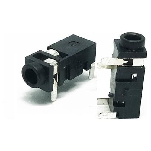 100pcs Phone Jack Stereo 2.5 mm Diameter TRS 4 contact 3 conductor 3 Poles Right Angle Through Hole PCB 1 Switch Tip Ring Sleeve