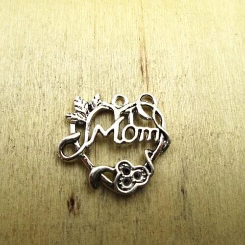 15PCS -26x24mm Mom charms, Antique Tibetan silver Mom heart charm Pendants DIY necklace/ bracelets charms antique silver tone