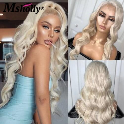 180% 13x4 Lace Frontal Wig Platinum Blonde Body Wave Lace Front Wig Remy Transparent Lace Wigs For Women Human Hair Pre Plucked