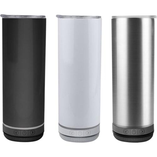 20oz Straight Music Speaker Tumbler Smart Music Bottle Wireless White Sublimation Portable Vacuum Water Glass For Party