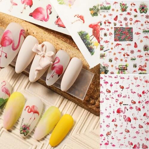 2020 DIY 3D Nail Art Sticker Adhesive Sticker Decals Tool Pink Color Flamingo Image Nail Art Tattoo Decoration Z0332