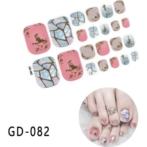 22Tips/Sheet Gradient Laser Toenails Art Decoration New Arrival Designer Shiny Sequins Toe Nail Wraps Manicure for Summer Feet