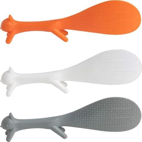 3 Pcs Lovely Squirrel Shape Rice Spoon Standing Non-stick Rice Paddle Spoon Rice Cooker Dishes Filled Scoop Shovel Kitchen Tools