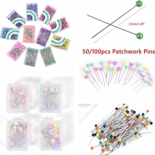 50/100Pcs Patchwork Pins DIY Quilting Tool Dress Wedding Crafts Pearl Round Flower Button Head Straight Sewing Needles Pins