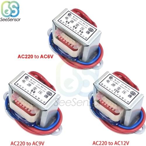 AC 220 to AC 6V 9V 12V Output Voltage 1W EI Copper Core 50Hz~60Hz Single Voltage 2 Line Copper Power Transformer