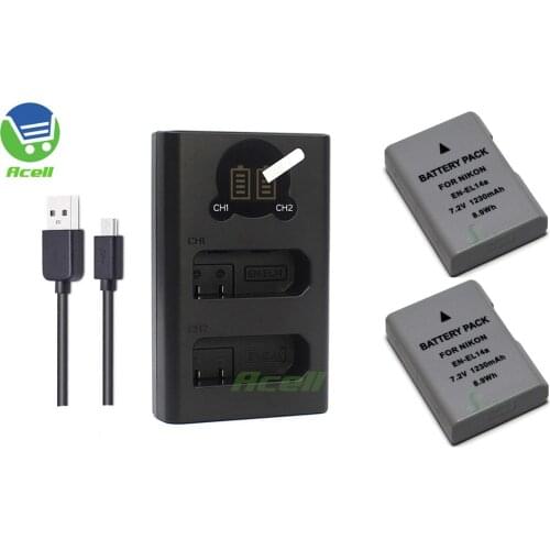 EN-EL14a Battery + LCD USB Dual Charger for Nikon D5600 D5500 D5300 D5200 D5100 D3500 D3400 D3100 Df Camera Replace EN-EL14