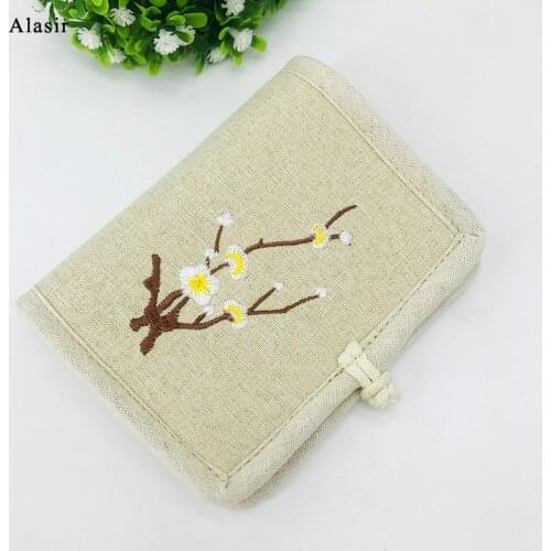 Alasir Cotton Linen Embroidery Wallet Ladies Chinese Style Artsy Disc Buckle Short Small Wallet Women National Embroidery Plant