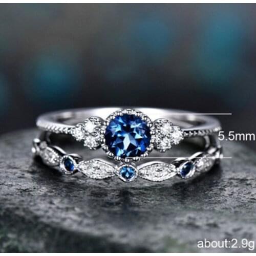 AMORUI Geometric Green Crystal Women Ring Set 2pcs/set Silver Color Birthstone Bridal Sets Rings For Women Birthday Gift Party