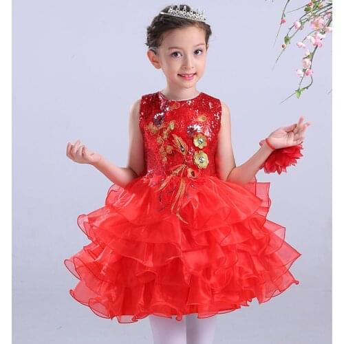 Sleeveless New Party Fashion Kids Boutique Christmas Clothing Children Party Dresses Toddler Pageant Gowns Girl Red Dress