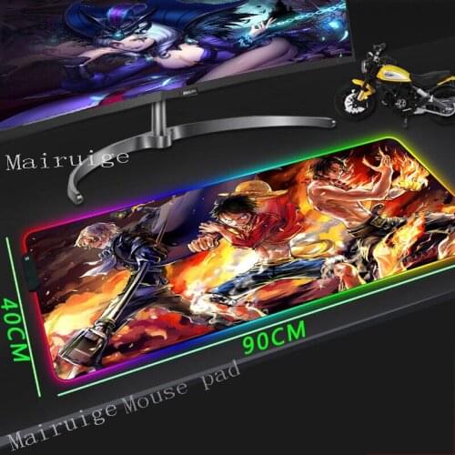 Mairuige Large RGB Mouse Pad Black Lock-edge Anime Saab Luffy Custom Computer Keyboard Color Luminous Table Mat Rubber Non-slip