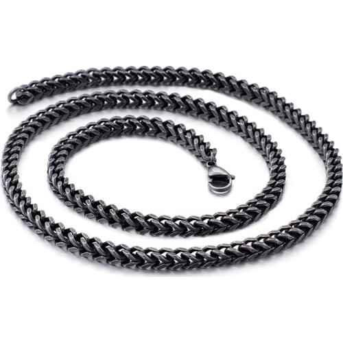 GNNAY Vintage black square Link Chain necklace Smooth Fashion Mens Women stainless steel Jewelry 4mm/5mm