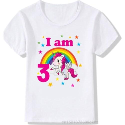 Kids T Shirt Cute Unicorn Happy Birthday I’M 1-9 Years Old Boy/Girl T-shirt Summer Baby Tops Children Clothes Gift Idea