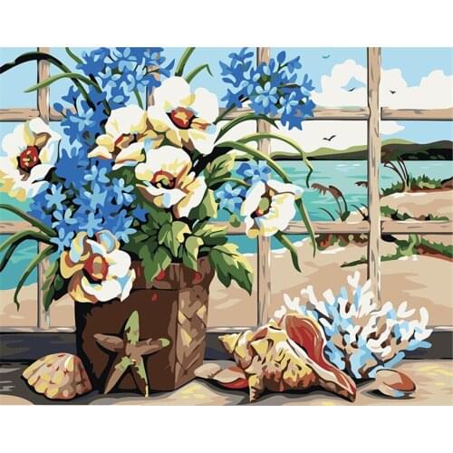 DIY Digital Painting By Numbers Package The fence vase oil painting mural Kits Coloring Wall Art Picture Gift frameless