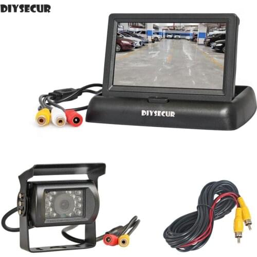 DIYSECUR Wireless 4.3inch Foldable Rear View Monitor Car Monitor Waterproof CCD Reverse Backup IR Night Vision Bus Truck Camera