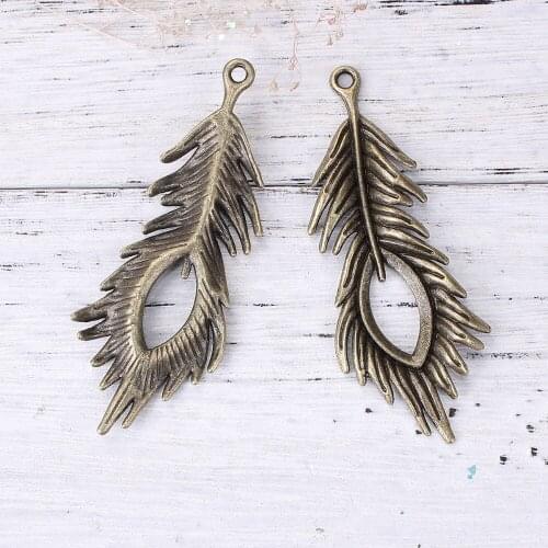 DoreenBeads Zinc Based Alloy Antique Bronze Pendants Feather Pattern Fashion DIY Components 71mm(2 6/8") x 28mm(1 1/8"), 10 PCs