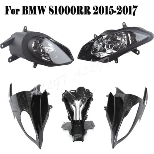 Motorcycle Headlight Lamp Assembly Carbon Fiber Upper Front Cowl Nose Fairing Kit For BMW S1000RR 2015 2016 2017