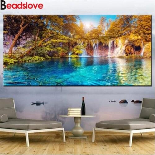 Natural scenery lake Large 5D Diy Diamond Painting Full Square Round Drill Embroidery Mosaic Needlework Home Decoration