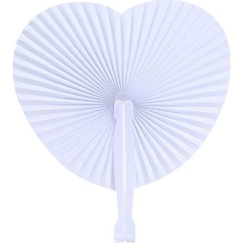 2PCS White Folding Paper Fans Heart Shaped Assortment with Plastic Handle for Wedding Favor Party Bag Filler