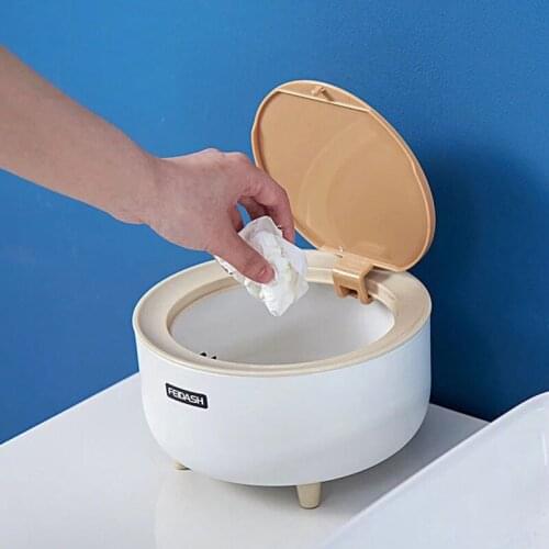 2L Creative Mini Desktop Trash Can Spring-Loaded Small Dining Table Trash Can Bedside Table High-Foot Trash Can Household Goods