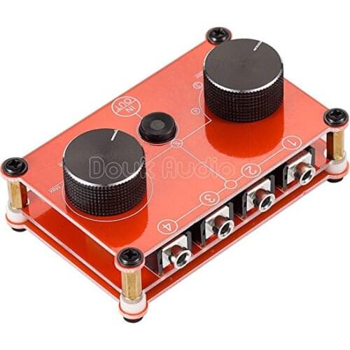 MC104-Red Mini 4 ports Stereo 3.5mm 4-IN-1-OUT Audio Switcher Splitter selector passive preamp box