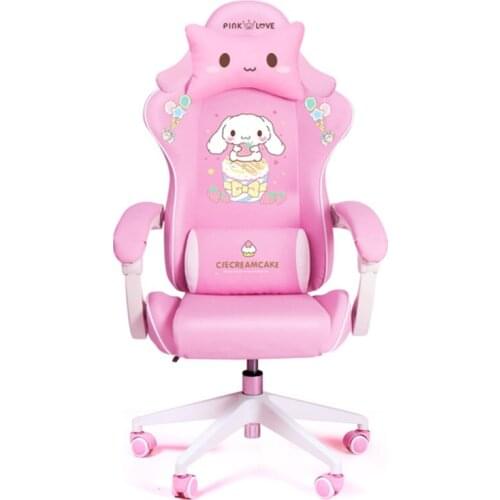 White Cute Cartoon Gaming Chair Bedroom Comfortable Computer Seat Swivel Anchor Adjustable Pink Girls Lovely
