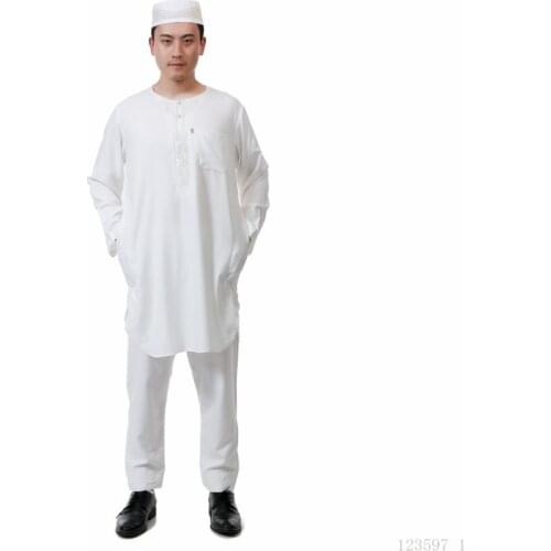 Muslim Homme Jubba Thobe For Men Kaftan Men Muslim Suits Black Moslim Cotton Clothes Islam Week Serve Homme Islamic Clothing