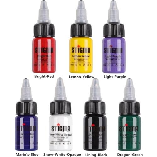 15ml 7 Colors Professinal 7 Bottles Tattoo Ink Set Liner Shader Semi Permanent Makeup Pigment Tattoo Supplies For Body Art Tool