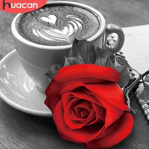 HUACAN 5D DIY Diamond Painting Flower Rose Diamond Mosaic Full Coffee Cross Stitch Embroidery Sets Picture Of Rhinestones