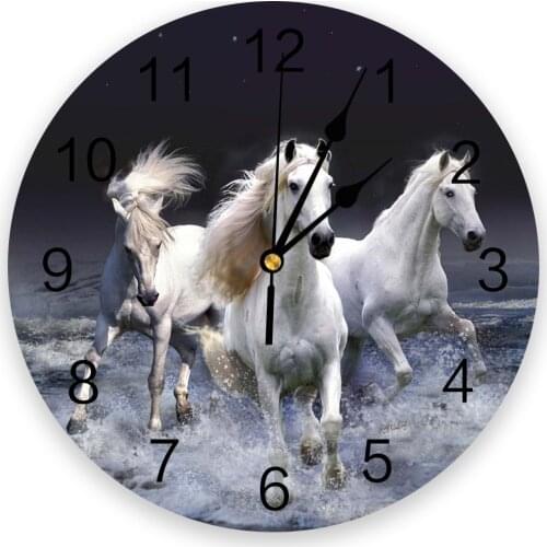 Animal Running White Horse Sea New Wall Clock Fashion Living Room Quartz Watch Modern Home Decoration Round Clocks