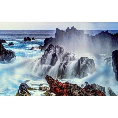 Living room home wall decoration sill fabric poster landscape nature sea rock coast horizon waterfall Easter Island Chile