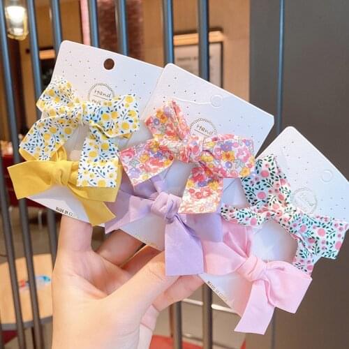 2Pcs Girls Solid Color Bow Hairpins Childrens Print Hair Clips Headdress Fashion Princess Bows Bangs Clip Hair Accessories Gift