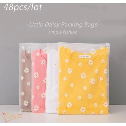 48pcs Multi-Size Matte Plastic Little Daisy Lock Valve Slide Seal Packing Bags Storage Bag Travel Bags Clothes Organizer