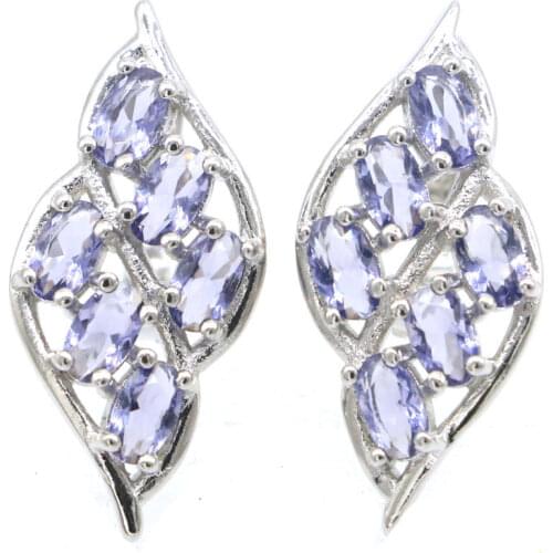 30x12mm Popular Style Created Tanzanite High Quality Zircon Luxury Daily Wear Silver Earrings