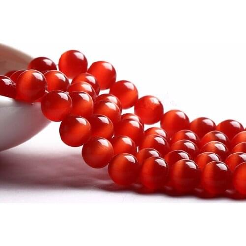 RONGQING High Quality 6/8/10/12mm Red Cats Eye Stone Opal Beads Round Spacer Loose Beads for Bracelet Earrings Jewlery Making