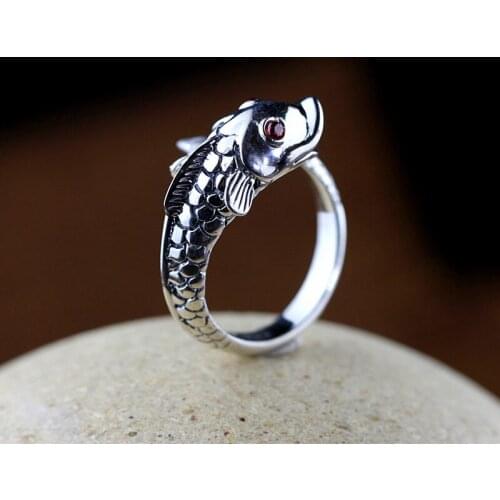 Silver jewelry silver lady lucky carp silver ring opening