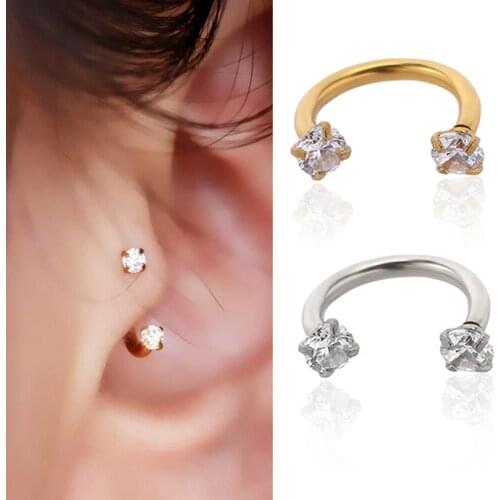 2Pcs Unisex Internally Threaded Circular Barbell Lip Nose Horseshoe Septum Ring Helix Piercing Ear Cartilage Lobe Earrings