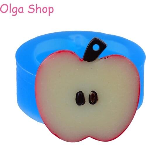 SYL107 28.3mm Apple Slice Pendant Silicone Push Mold - Fruit Mold Cake Topper Fondant, Gum Paste, Jewelry, Chocolate, Resin Clay