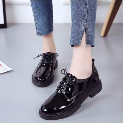 2021 Fashion Spring & Autumn Oxford Flats Woman Loafers Shoes Femme New Patent Leather Shoes Woman Casual Riband Womens Flats