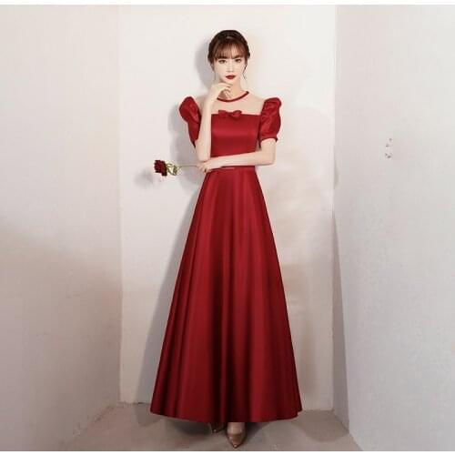 Special Occasion Dresses Vintage O-Neck Short Lace Bow A-Line Luxury Burgundy Backless Floor-Length Elegant Women Prom Gown E934
