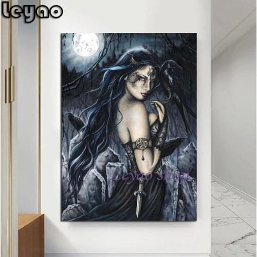 Witch Occult Diamond Embroidery Gothic Style Vampire Woman Cross Stitch Kit Full Drilling Square Round Mosaic Wall Art Halloween