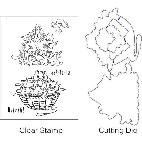 AZSG Funny Cats And Dogs Cutting Dies Clear Stamps For DIY Scrapbooking Decorative Card making Crafts Fun Decoration Supplies