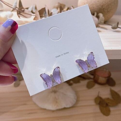 2020 Korean New Trendy Purple Acrylic Butterfly Stud Earrings For Women Fashion Jewelry Elegant Pendientes Brincos